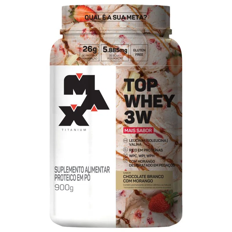 Top Whey 3W Max Titanium sabor chocolate branco com morango 900g