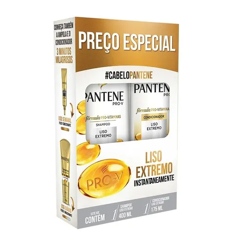 Kit Pantene Shampoo 400ml + Condicionador 175ml Liso Extremo