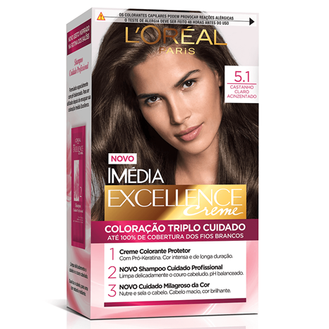 Tintura L'Oréal Paris Imédia Excellence Creme 5.1 Castanho Claro Acinzentado