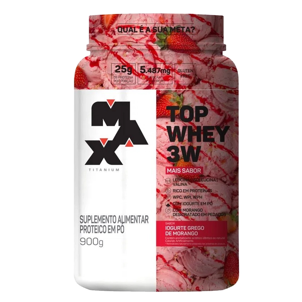 Top Whey 3W Max Titanium sabor iogurte grego de morango 900g