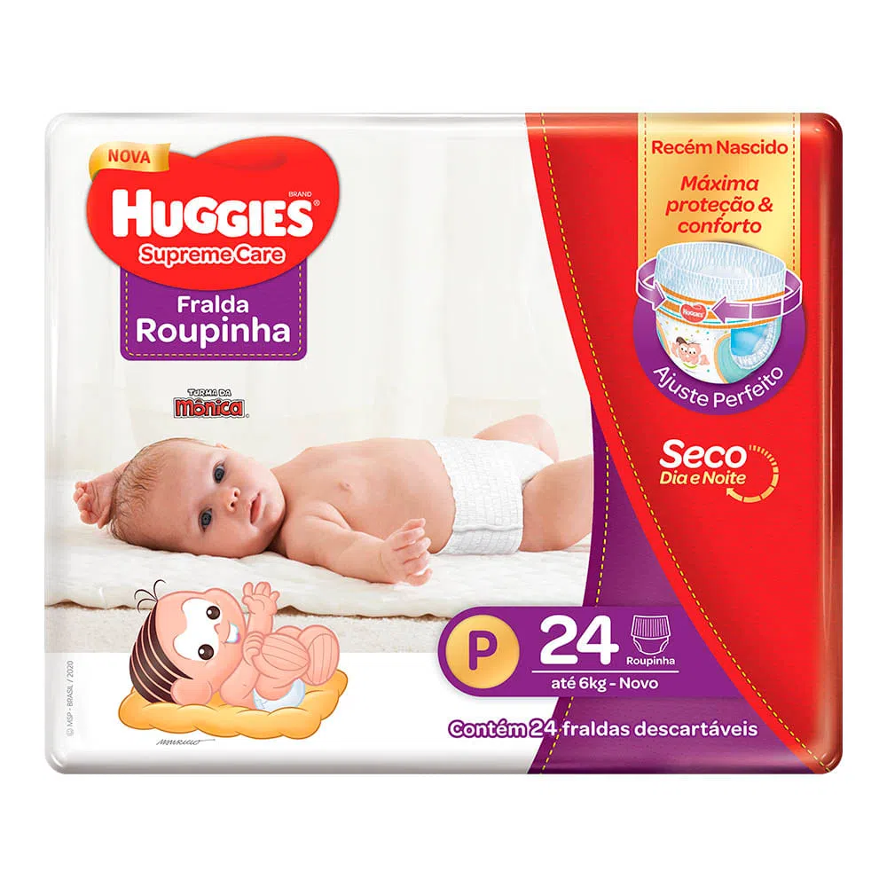 FRALDA HUGGIES SUPREME CARE ROUPINHA P JUMBO 24 UNIDADES