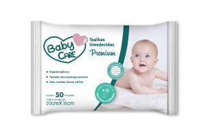 Toalhas Umedecidas Baby Care Premium com 50 unidades