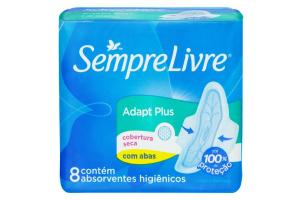 Absorvente Sempre Livre Adapt Plus Cobertura Seca Com Abas Com 8 Unidades