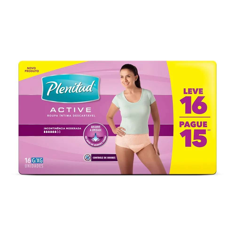 Fralda Geriatrica Plenitud Active Mulher G/XG Leve 16 pague 15